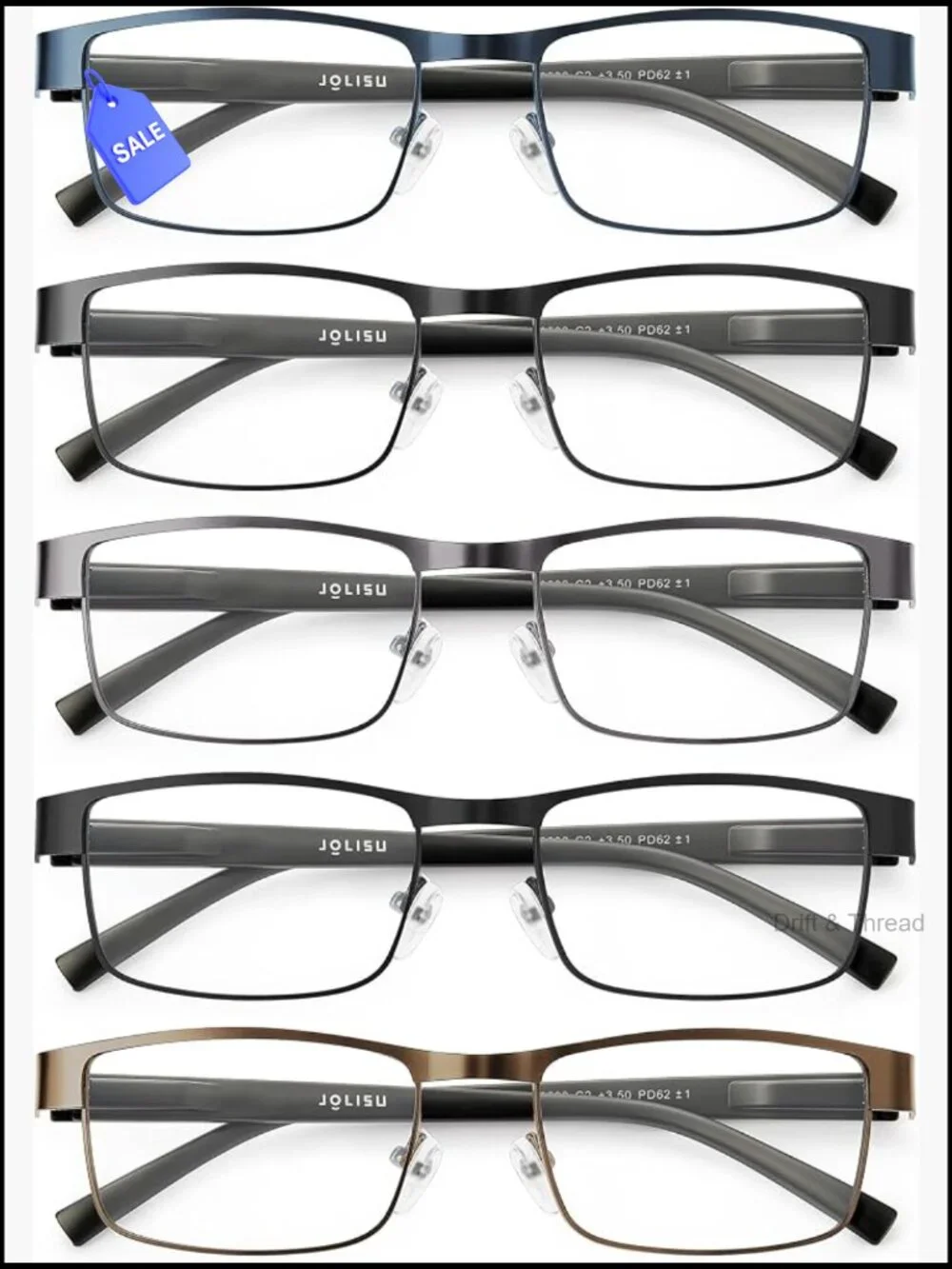 5 Pair Metal Thin Frame Blue Light Blocking Reading Glasses Reading